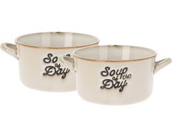 Excellent Houseware Soepkommen/serveer schaaltjes - 2x - porselein - 500ml - beige - met oor