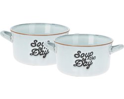 Excellent Houseware Soepkommen/serveer schaaltjes - 2x - porselein - 500ml - lichtblauw - met oor