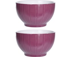 Excellent Houseware Soepkommen/serveer schaaltjes - 2x - Venice - keramiek - D14 x H8 cm - paars