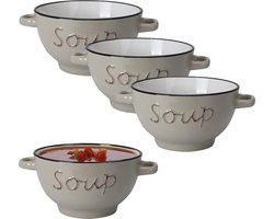 Excellent Houseware Soepkommen/serveer schaaltjes - 4x - Gres - porselein - D14 x H78 cm - bruin