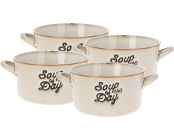 Excellent Houseware Soepkommen/serveer schaaltjes - 4x - porselein - 500ml - beige - met oor