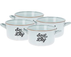 Excellent Houseware Soepkommen/serveer schaaltjes - 4x - porselein - 500ml - lichtblauw - met oor