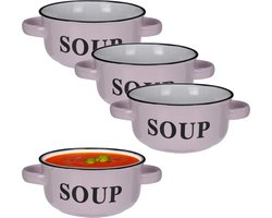 Excellent Houseware Soepkommen/serveer schaaltjes - 4x - porselein - D13 x H7 cm - lichtroze