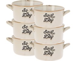 Excellent Houseware Soepkommen/serveer schaaltjes - 6x - porselein - 500ml - beige - met oor