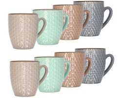 Excellent Houseware Stoneware koffiekopjes - set van 8x - gekleurd - 200 ml - luxe - bekers - koffiebekers