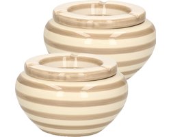 Excellent Houseware Stormasbak gestreept - 2x - beige/wit - Dia 14 cm - keramiek