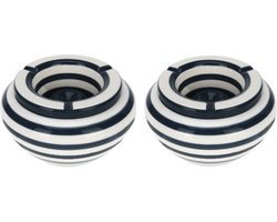 Excellent Houseware Stormasbak gestreept - 2x - Donkergrijs/wit - Dia 14 cm - keramiek