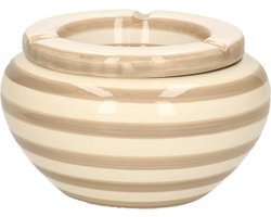 Excellent Houseware Stormasbak gestreept - beige/wit - Dia 14 cm - keramiek