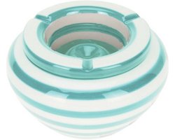 Excellent Houseware Stormasbak gestreept - Lichtblauw/wit - Dia 14 cm - keramiek