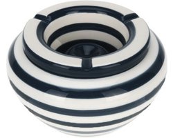 Excellent Houseware Stormasbak gestreept - Zwart/wit - Dia 14 cm - keramiek