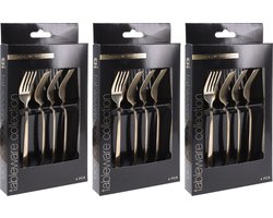 Excellent Houseware Taart/gebak vorkjes - 12x stuks - goud - RVS - 15 cm - verjaardag/feest vorkjes
