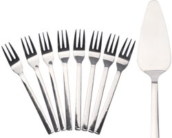 Excellent Houseware taartschep incl. 8 gebaksvorkjes - rvs - 23 cm