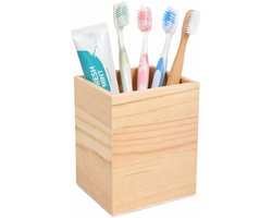 Excellent Houseware Tandenborstel houder - hout - 8 x 8 x 10 cm - vierkant - badkamer organizer
