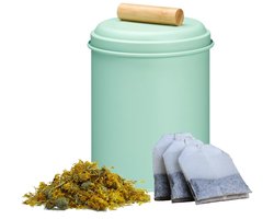 Excellent Houseware Thee bewaarblik - groen - metaal - 14 x 20 cm - theeblik - losse thee