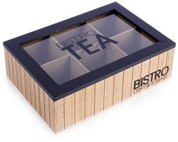 Excellent Houseware Theedoos - bistro - zwart/bruin - MDF - 24 x 16 x 8 cm - theekist - kijkvenster