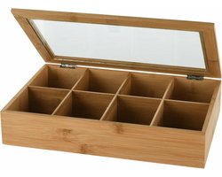 Excellent Houseware theedoos/opbergdoos - 8-vaks - bamboe hout - 32 x 20 x 6,5 cm