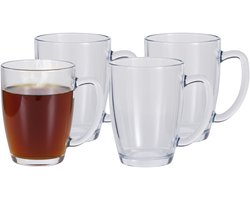 Excellent Houseware Theeglazen - 4x - 400 ml - H12 cm - gehard glas - koffieglas