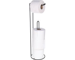 Excellent Houseware Toiletrolhouder - staand - 15 x 54 cm - zwart - metaal - wc rolhouder