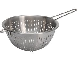 Excellent Houseware Vergiet/zeef - zilver - met handvat - 24 x 13 cm - RVS - keukenzeef - keukenverg