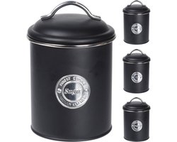 Excellent Houseware Voorraadbussen Klassiek Zwart - Set Van 3 Stuks