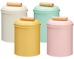 Excellent Houseware Voorraadpotten set - 4x - koekjes bewaarblik - 14 x 20 cm - metaal - div. kleuren