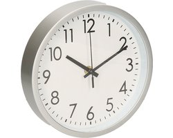 Excellent Houseware Wandklok/muur klok - zilver - kunststof - Dia 20 cm - 1x AA-batterij - modern