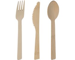Excellent Houseware wegwerp bestek - bamboe hout - 54 delig - wegwerp - lepels - messen - vorken - 17 cm - BBQ - Verjaardag
