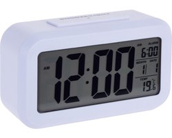 Excellent Houseware Wekker - wit - 14 cm - met snooze functie - Slaapkamer - Wekkers/klokken op batterijen