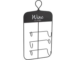 Excellent Houseware Wijnflessen rek/wijnrek - metaal - voor 3 flessen - 31 x 11 x 61 cm - Wijnfles houder - wandbevestiging