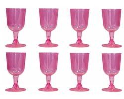 Excellent Houseware Wijnglazen - 8x - roze - kunststof - 160ml - herbruikbaar wijnglas