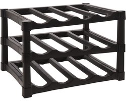 Excellent Houseware Wijnrek / flessenrek - Zwart - Kunststof - 39 x 30 x 25 cm - voor 12x flessen