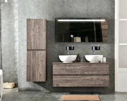 Excellent Wellness Badkamermeubel Type: B, 130 cm, kleur Mocca, inclusief 2x keramiek Waskom en LED-Spiegel