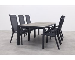 Excellent/Kings 6-persoons stapelbare dining tuinset 220x100 cm. - Antraciet