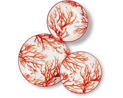 Excelsa Corallium Serviesset – 18-delig – Porselein – Italiaans Design – Koraal Print – Rood/Wit – 6 Personen – Bordenset