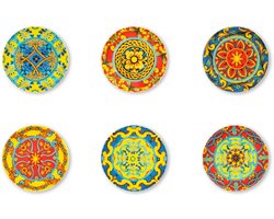 Excelsa Set van 6 Trinacria voorgerechtborden Ø 15 cm – Multicolor, Siciliaans Design, Excelsa