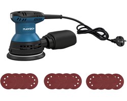 Excentrische schuurmachine 12000 omwentelingen per minuut, 6 variabele snelheden, met 12 schuurvellen en afneembare stofzak, geschikt voor houtbewerking, meubelrenovatie en het verwijderen van lak.