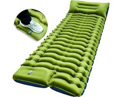 EXCITAT Kampeerslaapmat - Zelfopblazend - Kampeerluchtbed - Met voetpomp en kussen - Klein pakket opblaasbaar matras - Compact en lichtgewicht - Geschikt voor buitengebruik - Groen