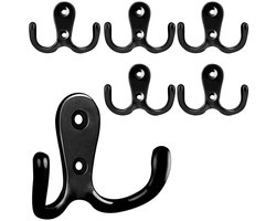 EXCITAT Kapstokhaak - Dubbele wandhaak - Vintage haak - Zwarte kapstokhaak - Geschikt voor kapstokhaak, badkamer, keuken - 6 stuks