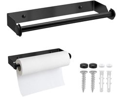EXCITAT Keukenrolhouder - RVS Keukenrolhouder - Wandmontage - Met schroeven - Geschikt voor keuken, badkamer, woonkamer - Zwart
