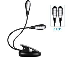 EXCITAT LED-leeslamp - Cliplamp - Nachtkastjelamp - Muziekstandaardlamp - Draagbaar - 2 lichtkoppen - Met 8 LED's - USB-oplaadbaar - Perfect voor lezen voor het slapengaan