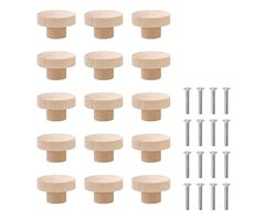 EXCITAT Meubelgreep - Meubelknop - Deurgreep - Houten Meubelgreep - Kastdeurgreep - met schroeven - 35mm - Rond - Hout - 15 stuks