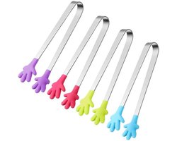 EXCITAT Mini snoeptang - Gemaakt van roestvrij staal - Met siliconen handvatten - Kindvriendelijke snoeptang - Geschikt voor snoeprepen, buffetten, hapjes, feesten en barbecues - 13 cm - Verpakking van 4