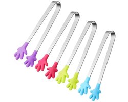 EXCITAT Mini snoeptang - Set van 4 - Gemaakt van roestvrij staal - Met siliconen handvatten - Kindvriendelijk - Perfect geschikt voor snoeprepen, buffetten, hapjes, feesten en barbecues - 13 cm