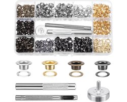 EXCITAT Naaioogjes - 5 mm koperen oogjes - Punchtool - Installatietool, basis - Geschikt voor schoenen, tassen, enz. - 400 stuks - Vier kleuren