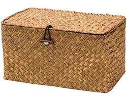 EXCITAT Opbergbox - Organizer - Opbergmand - Opbergdoos - Voorraaddoos - Sorteerdoos - Met knoop - Met deksel - Rotan - 26*16*10CM - Bruin