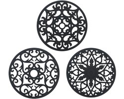 EXCITAT Placemats - Siliconen placemats - Geïsoleerde placemats - Geschikt voor keuken, eetkamer, theepotten, koffiekopjes - Zwart