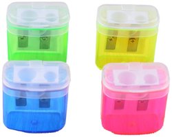 EXCITAT Puntenslijper - met houder - twee gaten met deksel - handmatige puntenslijper - Geschikt voor school, thuis, kantoor, studio - 4 stuks