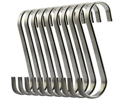 EXCITAT S-haken - RVS haken - Keukenhaken - Bestekhouder - Robuuste metalen haken - Geschikt voor keuken, grillen, bakken en meer - 10 stuks - Zilver