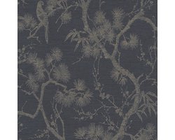 Exclusief luxe behang Profhome 378672-GU vliesbehang licht gestructureerd met bloemmotief en metalen accenten antraciet zwartgrijs bronzen 5,33 m2