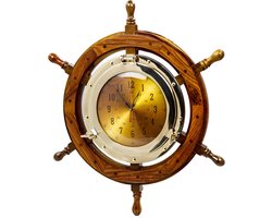 Exclusief Scheepsstuurwiel Klok met Patrijspoort | Royale Nautische Wanddecoratie